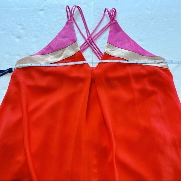 Lulus Bright On Coral Orange Pink Color Block Swing Dress MEDIUM - Picture 9 of 12